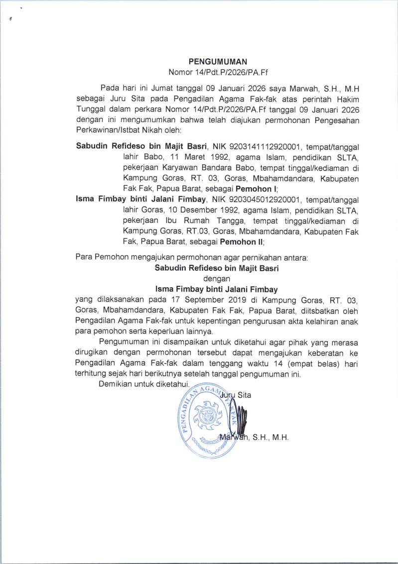 PENGUMUMAN ISTBAT NIKAH 13