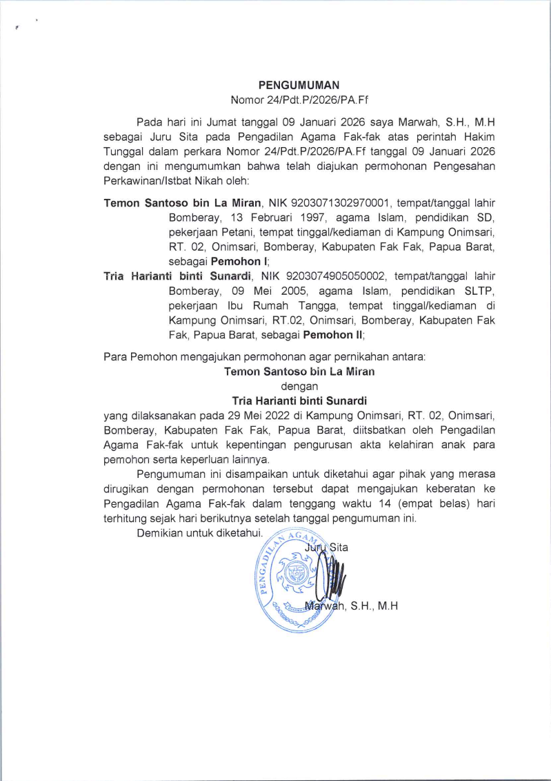 PENGUMUMAN ISTBAT NIKAH 23