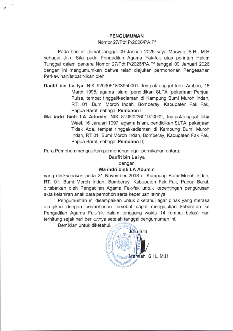 PENGUMUMAN ISTBAT NIKAH 26