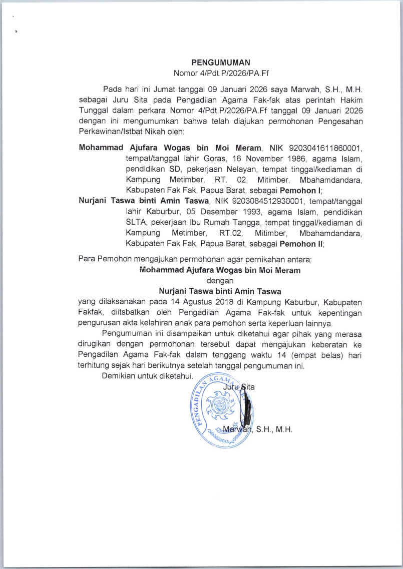 PENGUMUMAN ISTBAT NIKAH 3