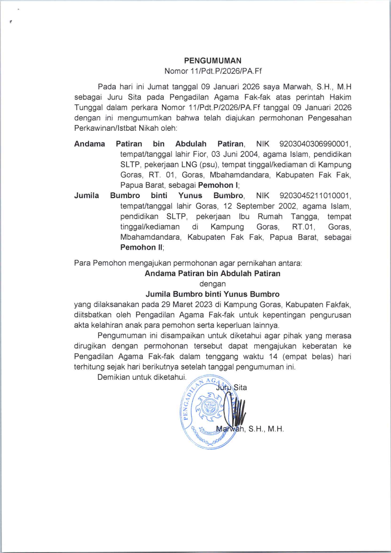 PENGUMUMAN ISTBAT NIKAH 10