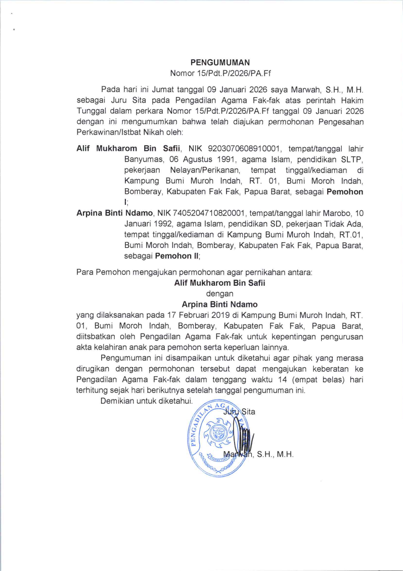 PENGUMUMAN ISTBAT NIKAH 14