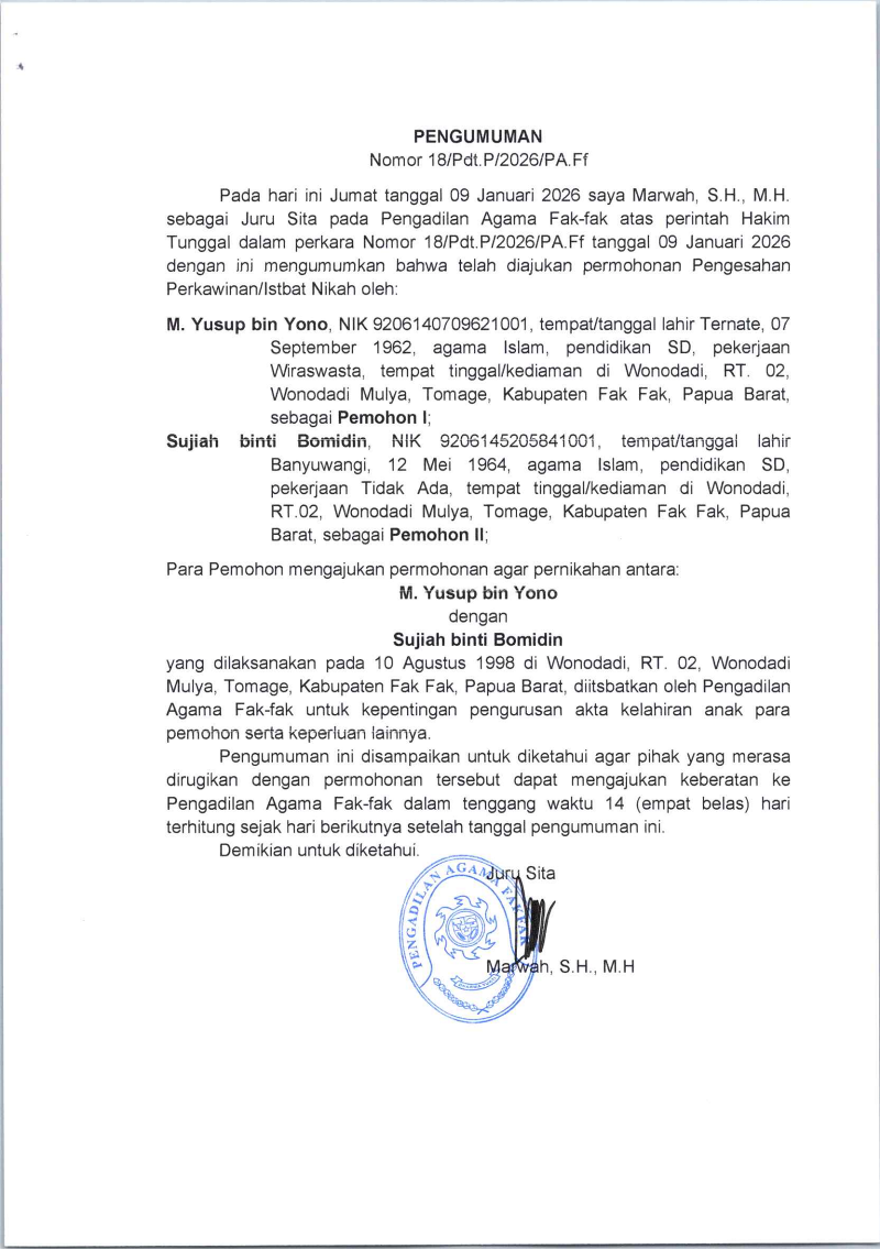 PENGUMUMAN ISTBAT NIKAH 17