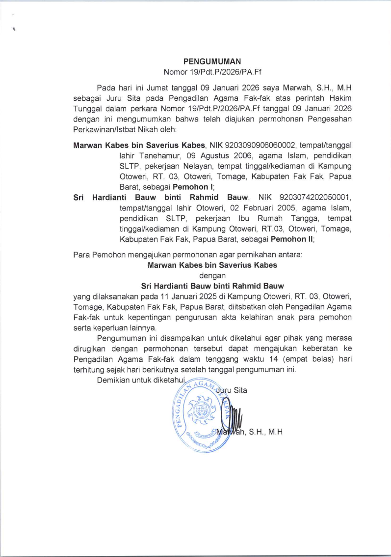 PENGUMUMAN ISTBAT NIKAH 18