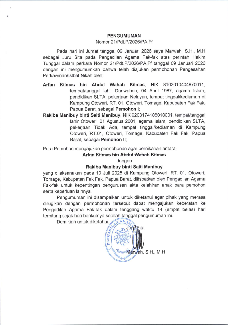 PENGUMUMAN ISTBAT NIKAH 20