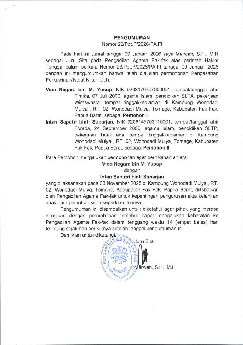 PENGUMUMAN ISTBAT NIKAH 22