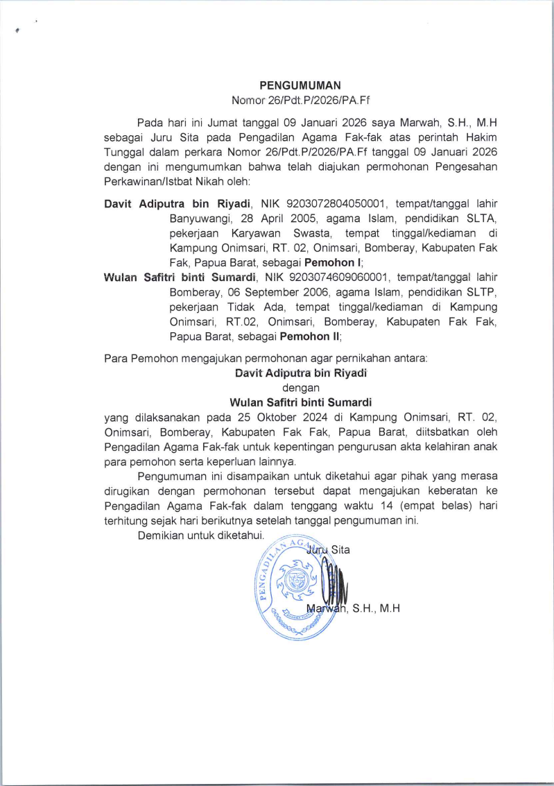 PENGUMUMAN ISTBAT NIKAH 25