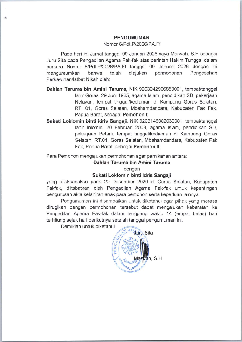 PENGUMUMAN ISTBAT NIKAH 5
