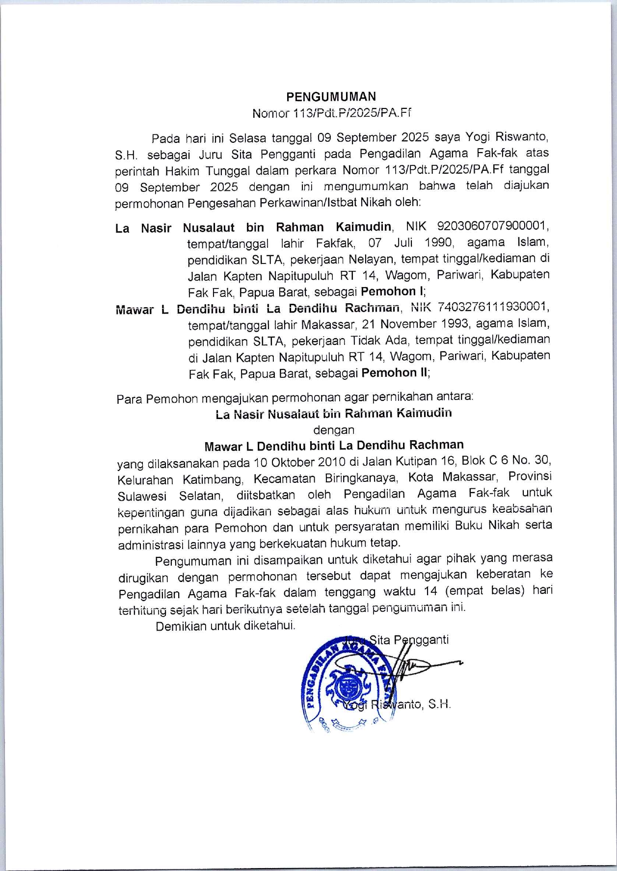 Pengumuman 113P page 0001